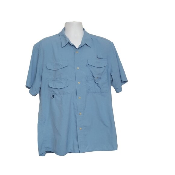 Eddie Bauer Mens Short Sleeve Vented Fishing Shirt L Blue Button Up - Picture 3 of 7